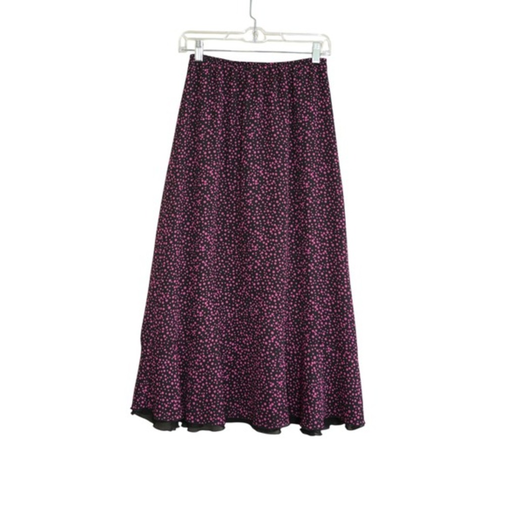 Vintage Pink Polka Dot Maxi Skirt Long A-Line High Waist Elastic Boho Grunge